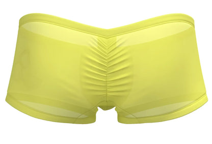 Bright yellow sheer men’s briefs with ruched back design by private structure bare hipster br4390 shown from back