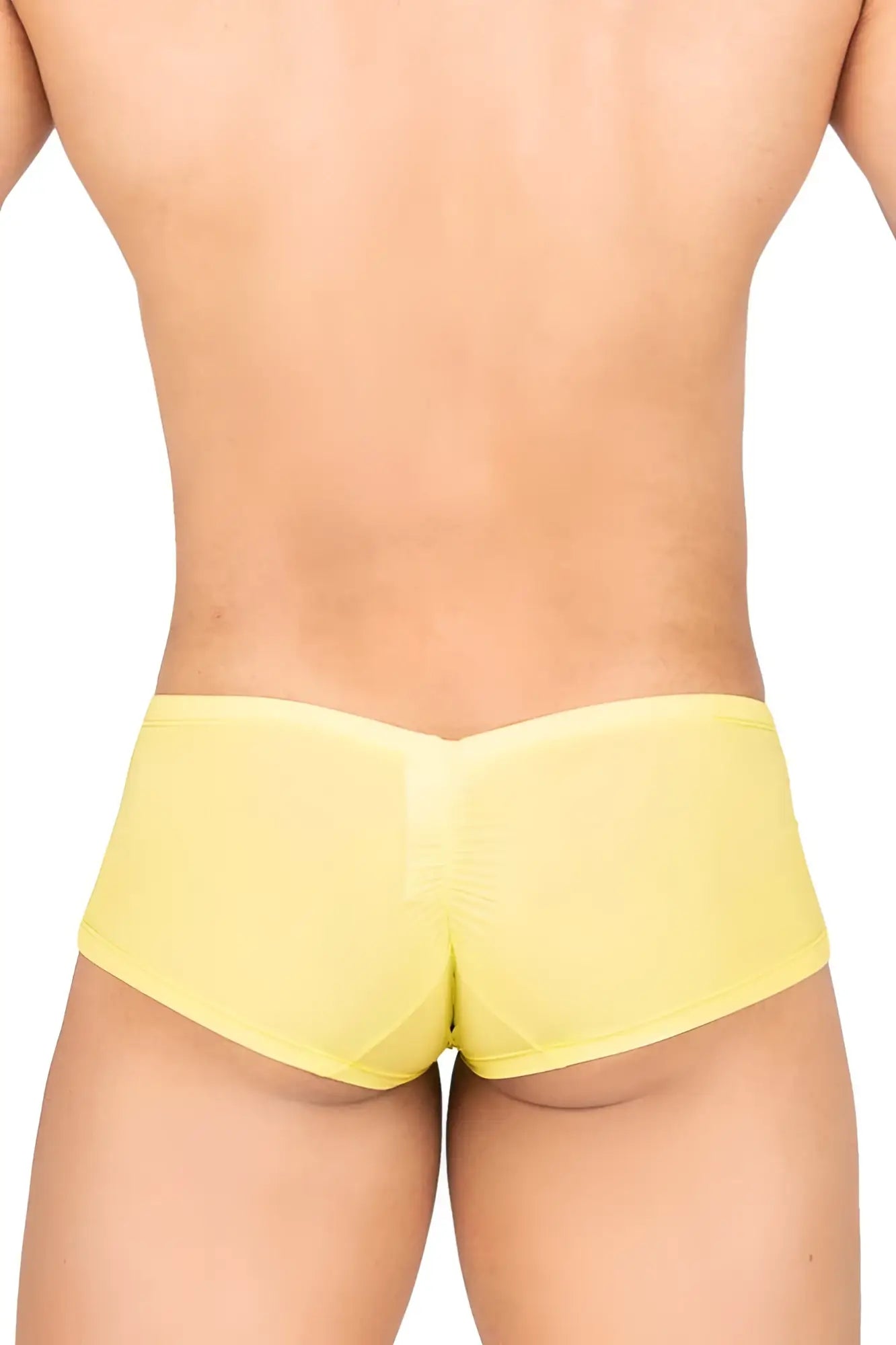 Bright yellow sheer mesh briefs private structure brut4390 bare hipster showcasing front view