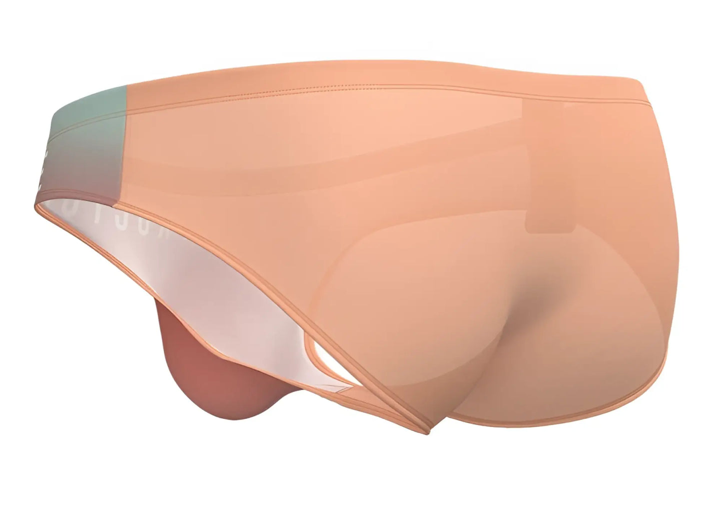 Peach-colored sheer mesh briefs with subtle gradient trim and reinforced waistband from private structure bare bikini