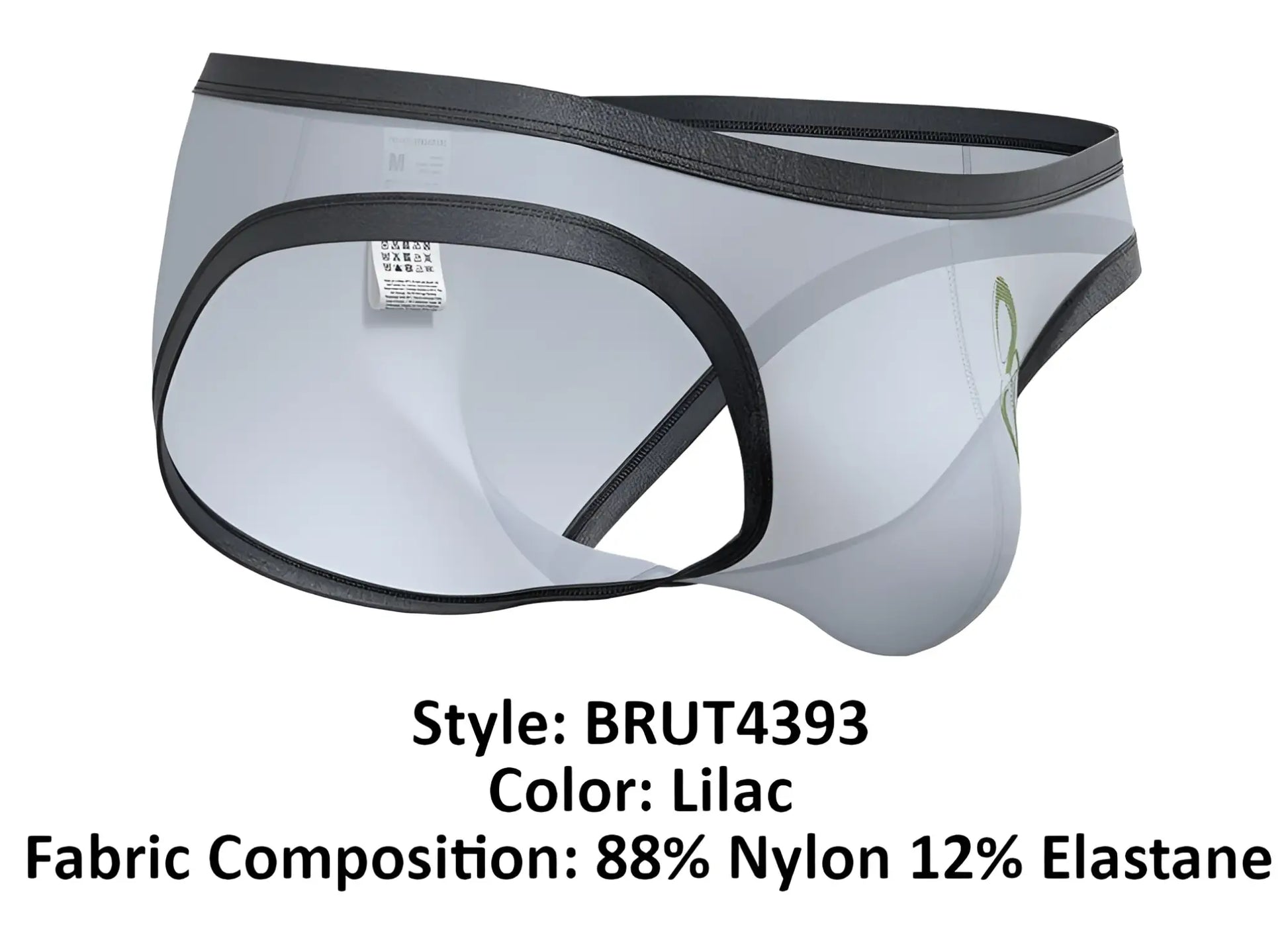 Lilac-colored transparent briefs with black trim and a subtle green logo from Private Structure BRUT4393 Bare Bikini