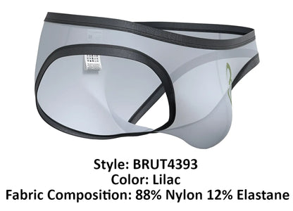 Lilac-colored transparent briefs with black trim and a subtle green logo from Private Structure BRUT4393 Bare Bikini