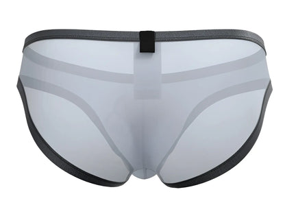 Transparent gray mesh briefs with black elastic trim and central tab from private structure brut4393 bare bikini lilac color