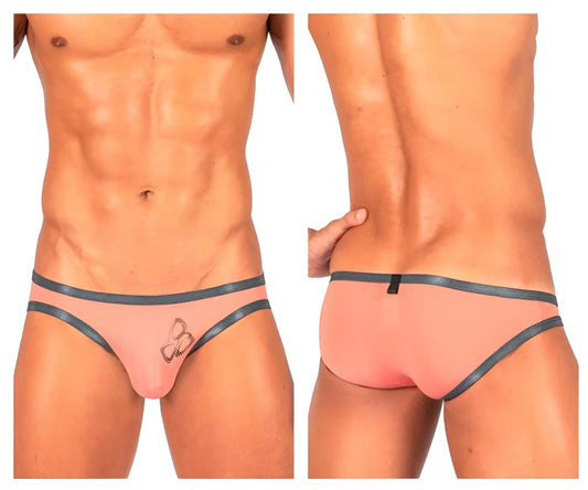 Pink men’s briefs with dark gray trim and a small embroidered bow from Private Structure BRUT4393 Bare Bikini orange color
