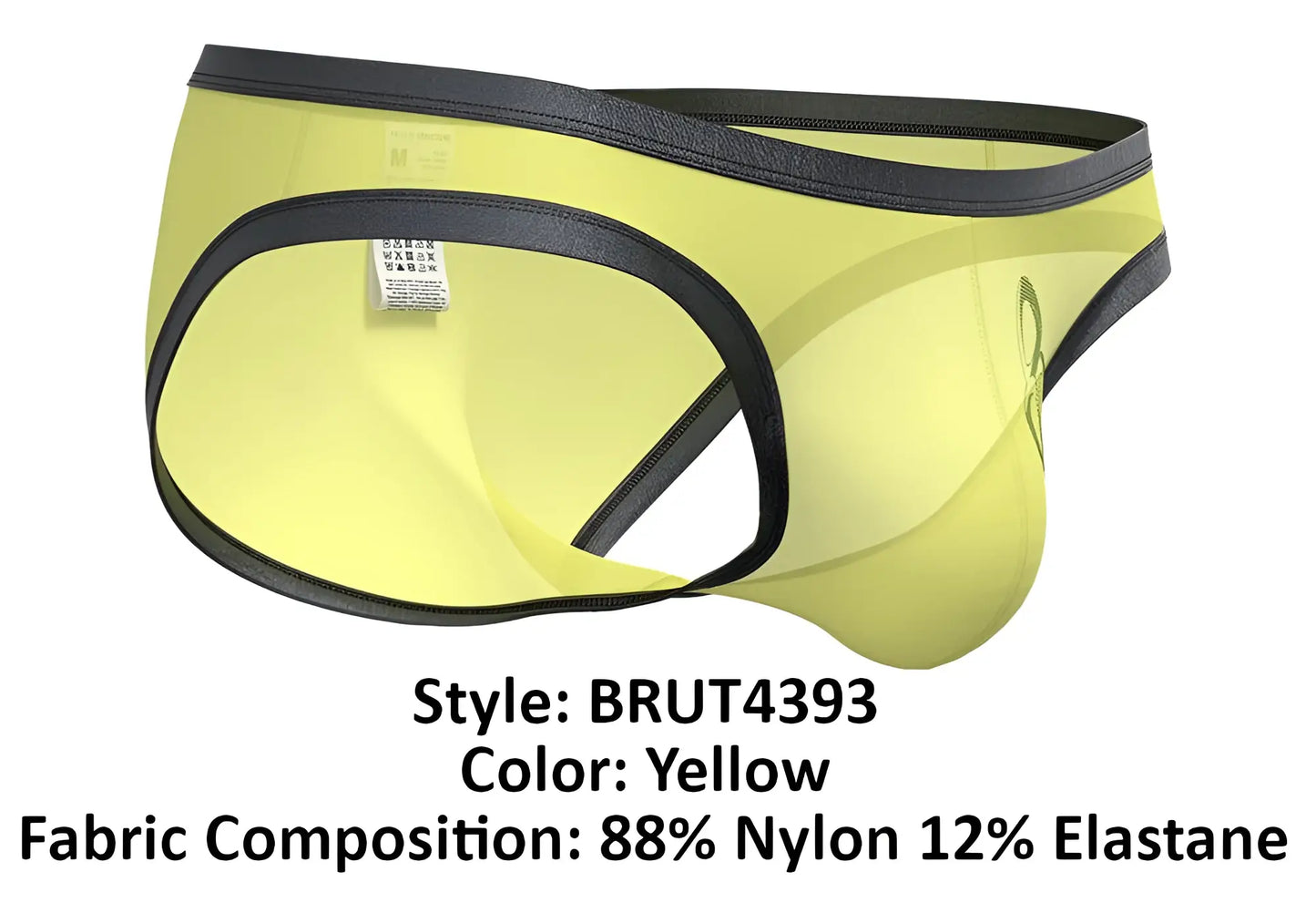 Yellow men’s briefs by private structure brut4393 bare bikini with black trim made of 88% nylon 12% elastane