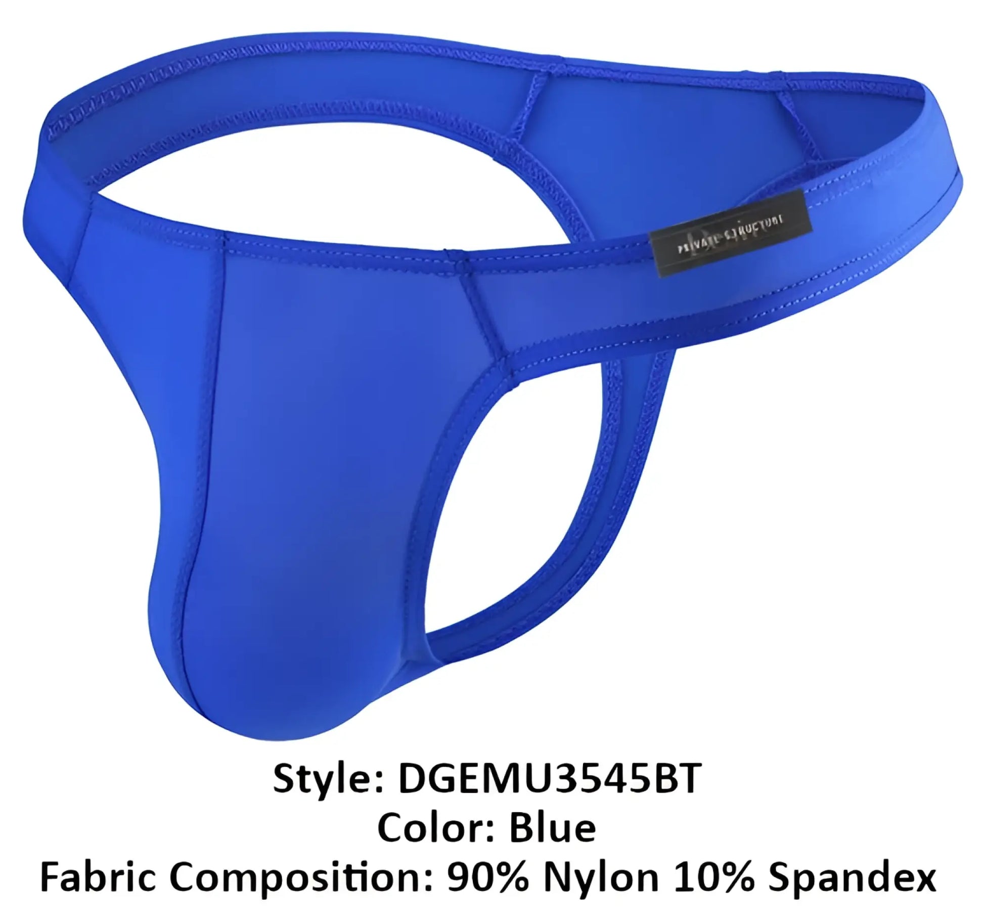Blue private structure desire glaze men’s thong with smooth stretchy fabric made of 90 nylon and 10 spandex