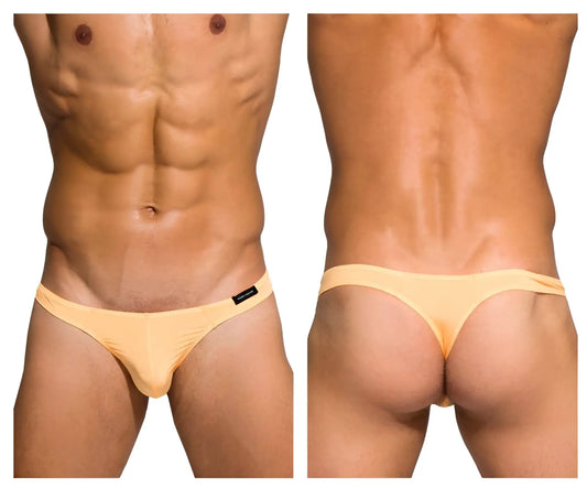 Private Structure DGEMU3545BT Desire Glaze thong in pale yellow smooth stretchy fabric with black brand tag on waistband