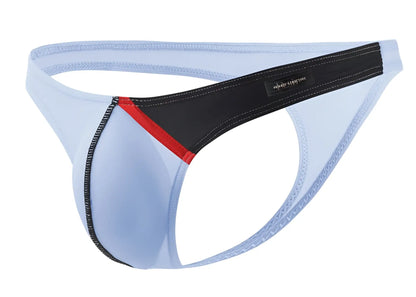 Private structure dguay4025 desire glaze g-string in light blue and black athletic brief with red accent stripe and branded label