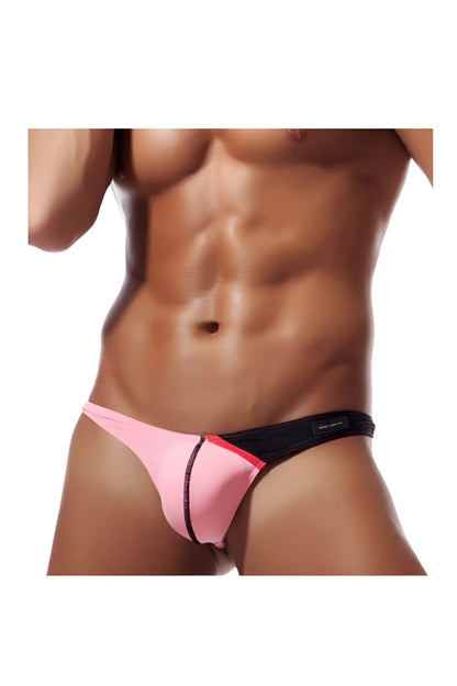 Pink and black private structure desire glaze g-string thong with sleek contoured design shown from the back side