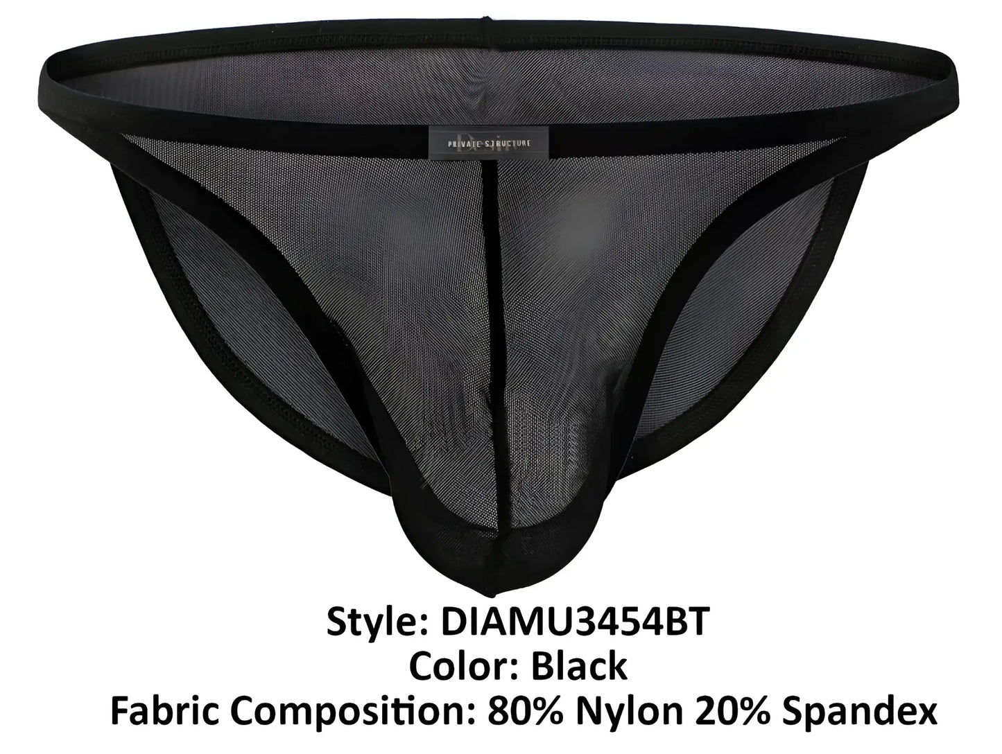 Black mesh thong with black elastic trim and central seam made of 80 nylon 20 spandex from private structure desire intima