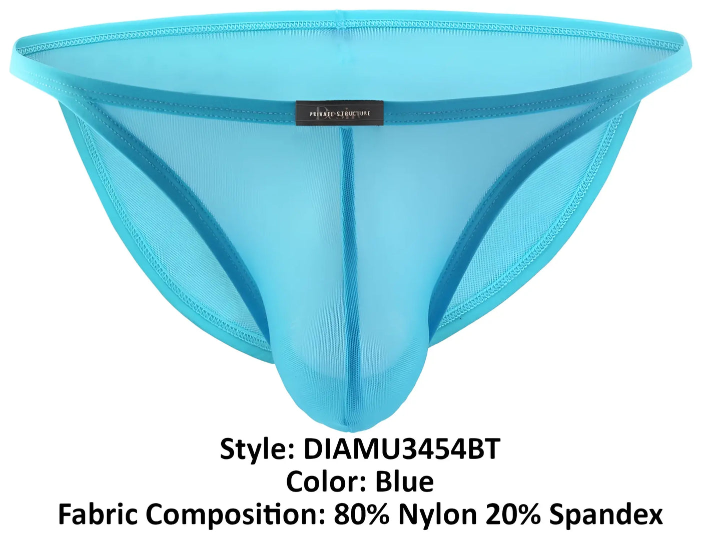 Private structure diamu3454bt desire intima low rise bikini blue sheer nylon and spandex thong with central seam