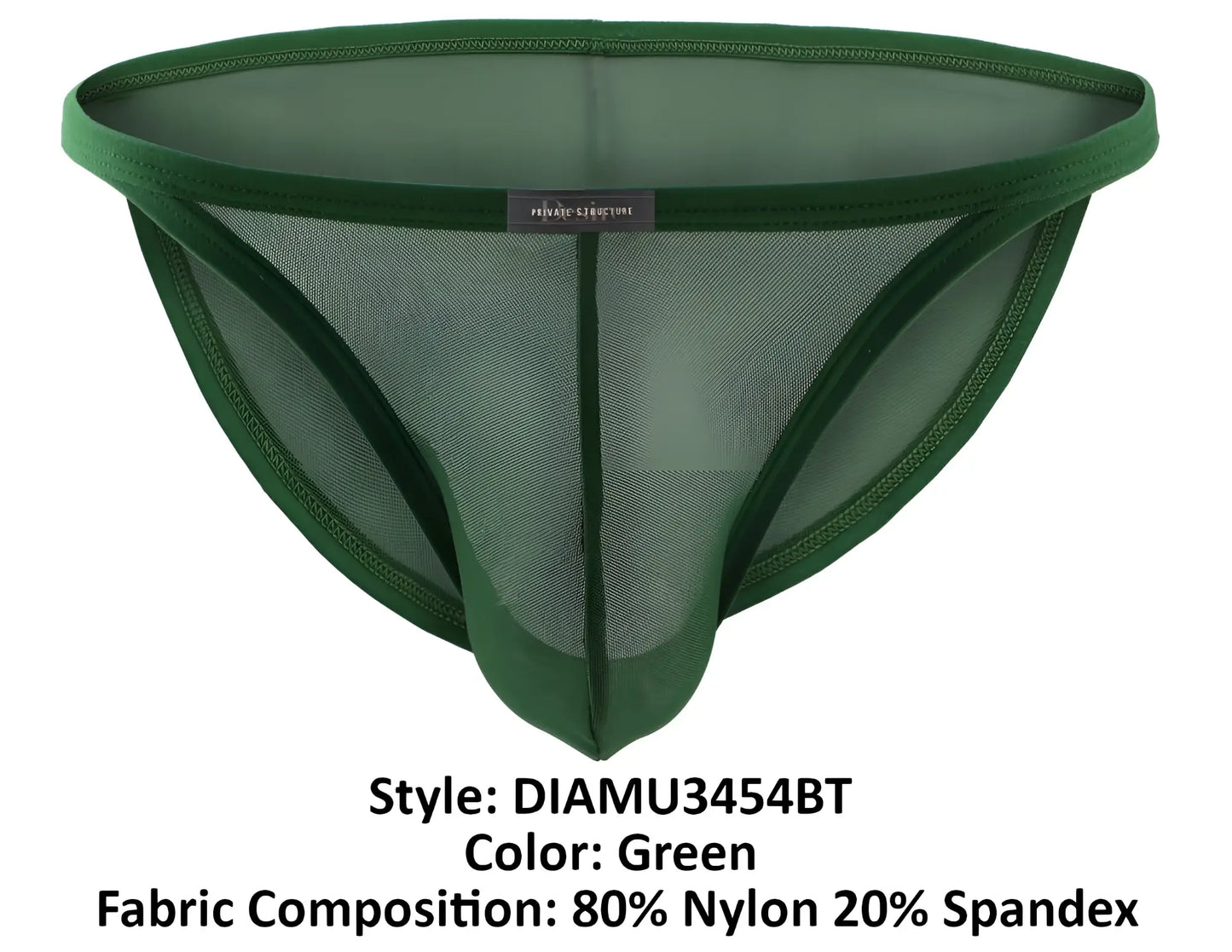 Green mesh briefs private structure diamu3454bt desire intima low rise bikini with solid green elastic waistband made of nylon spandex