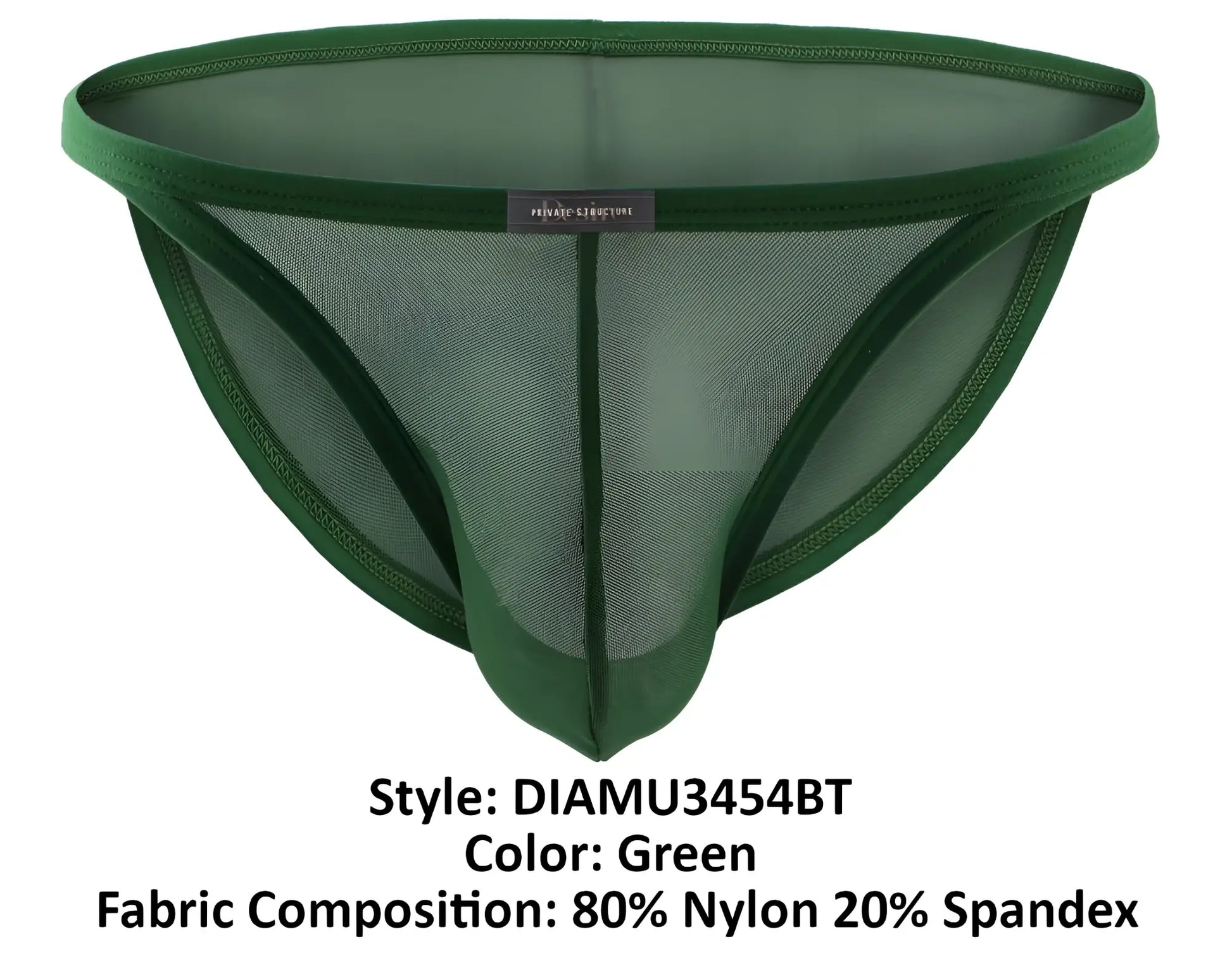 Green mesh briefs private structure diamu3454bt desire intima low rise bikini with solid green elastic waistband made of nylon spandex