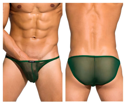 Green sheer mesh thong with solid green waistband low rise bikini by private structure in desire intima collection