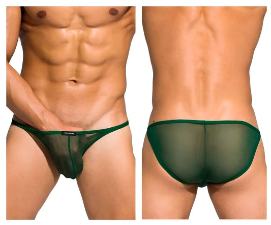 Green sheer mesh thong with solid green waistband low rise bikini by private structure in desire intima collection