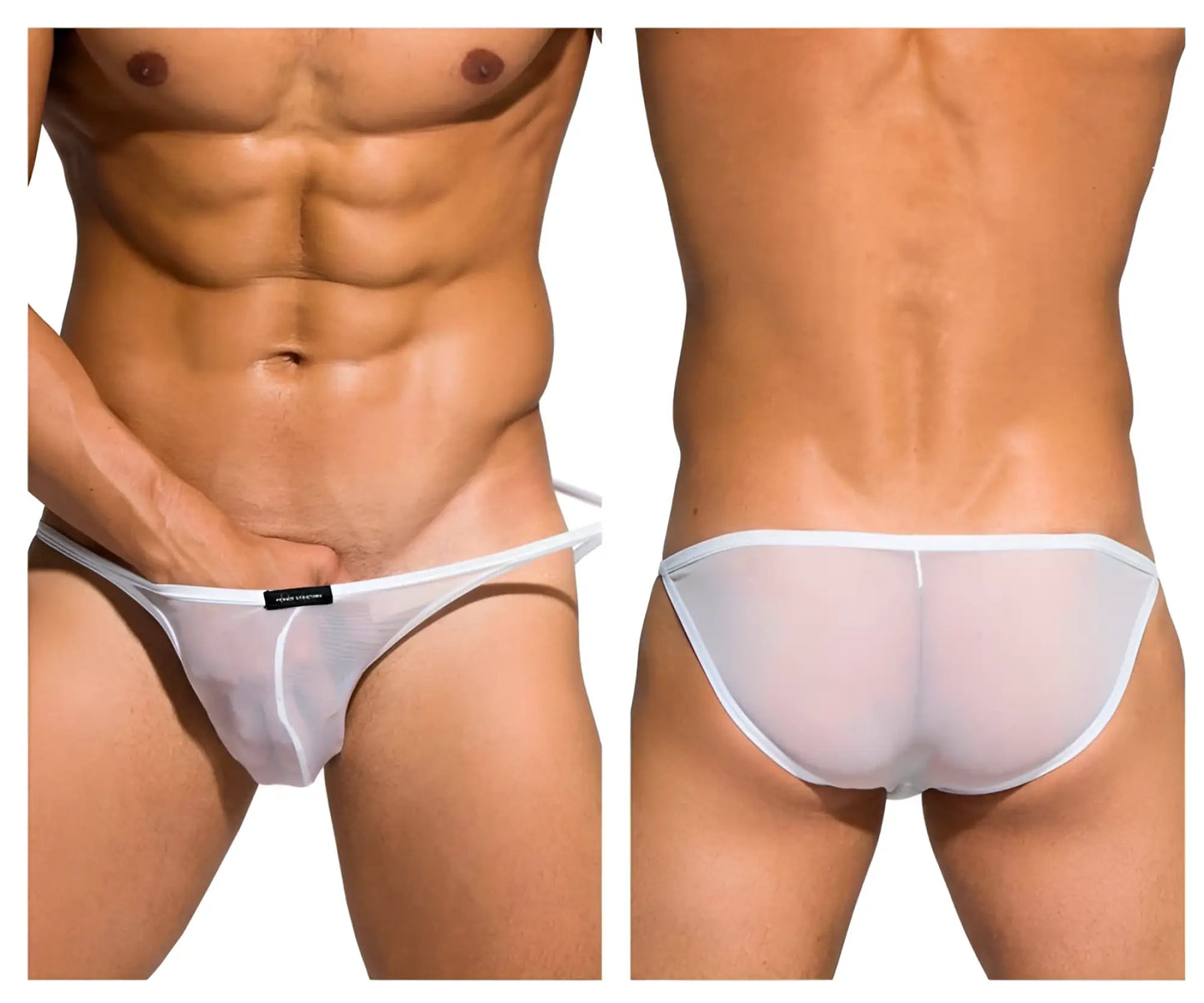 White sheer mesh low rise bikini briefs with a thin white waistband from Private Structure DIAMU3454BT Desire Intima