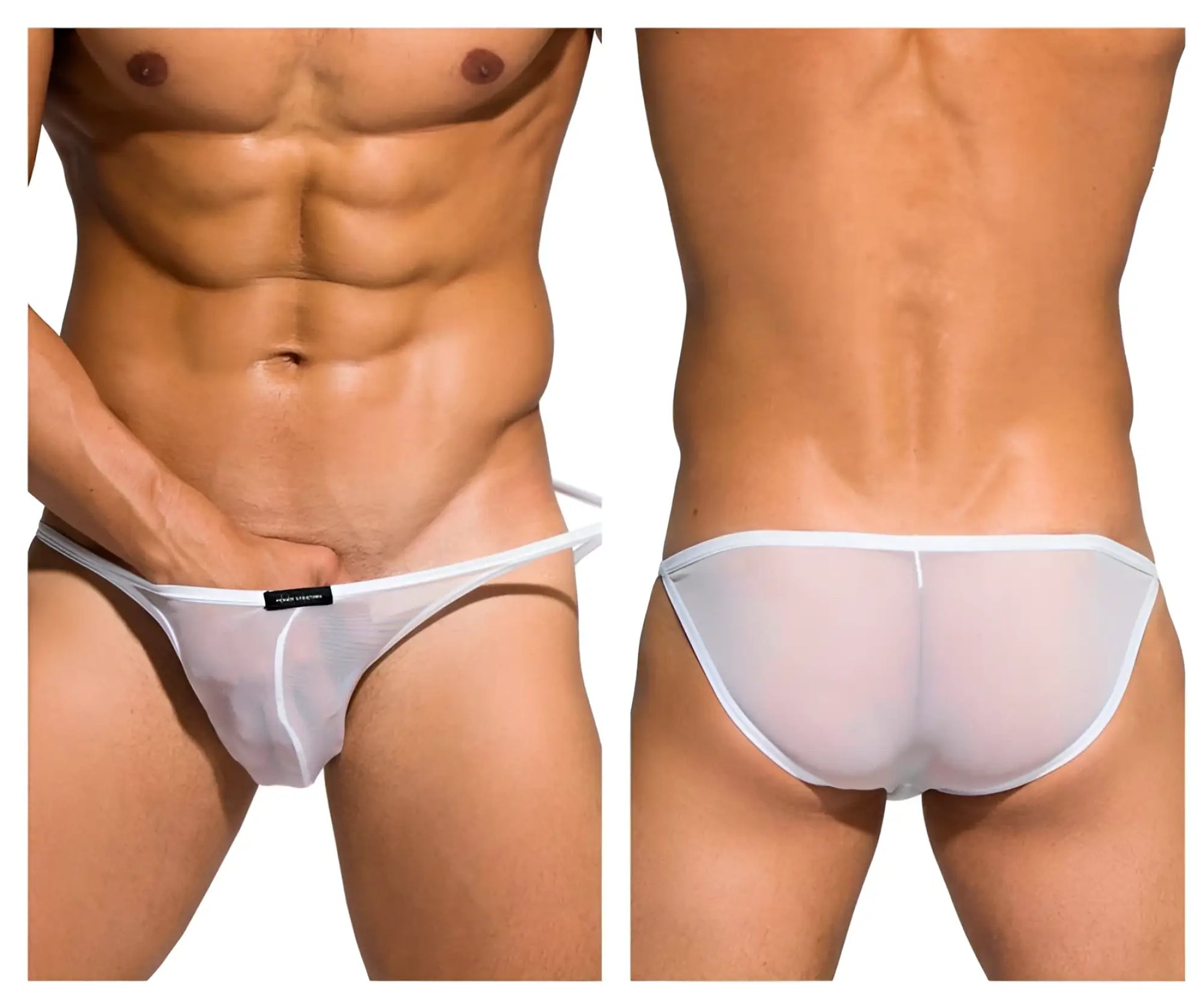 White sheer mesh low rise bikini briefs with a thin white waistband from Private Structure DIAMU3454BT Desire Intima