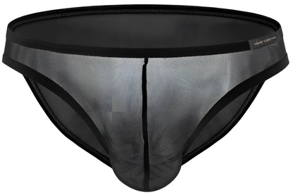 Private Structure DIAMU3455BT desire intima low rise bikini brief in black mesh with solid waistband and trim
