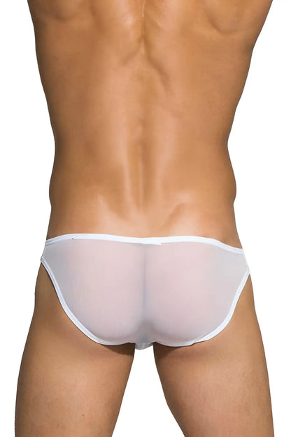 White sheer mesh briefs with solid white waistband low rise bikini by private structure in color white