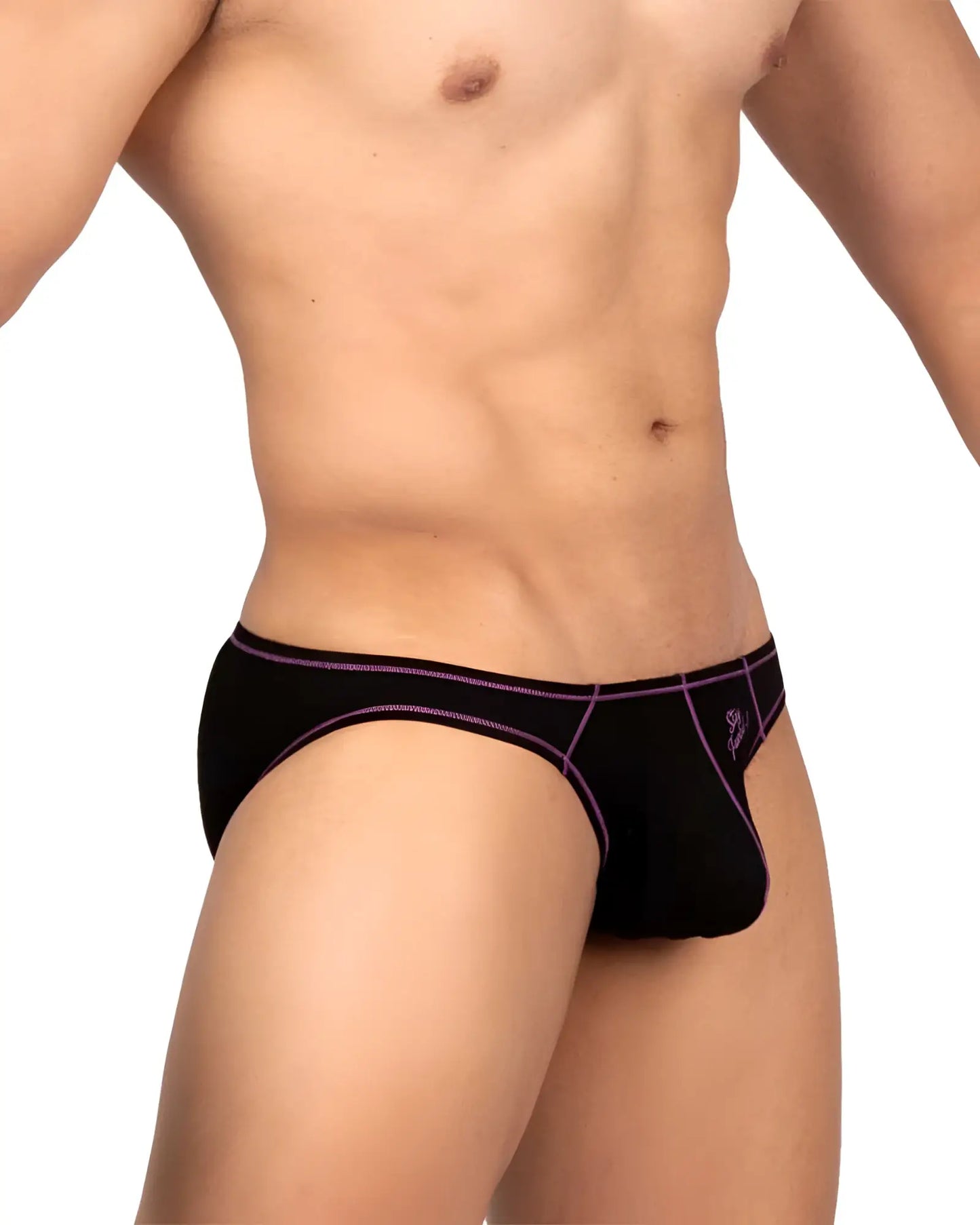 Private structure epus4563 prime eutopia charcoal bikini briefs for men with purple trim and small side logo