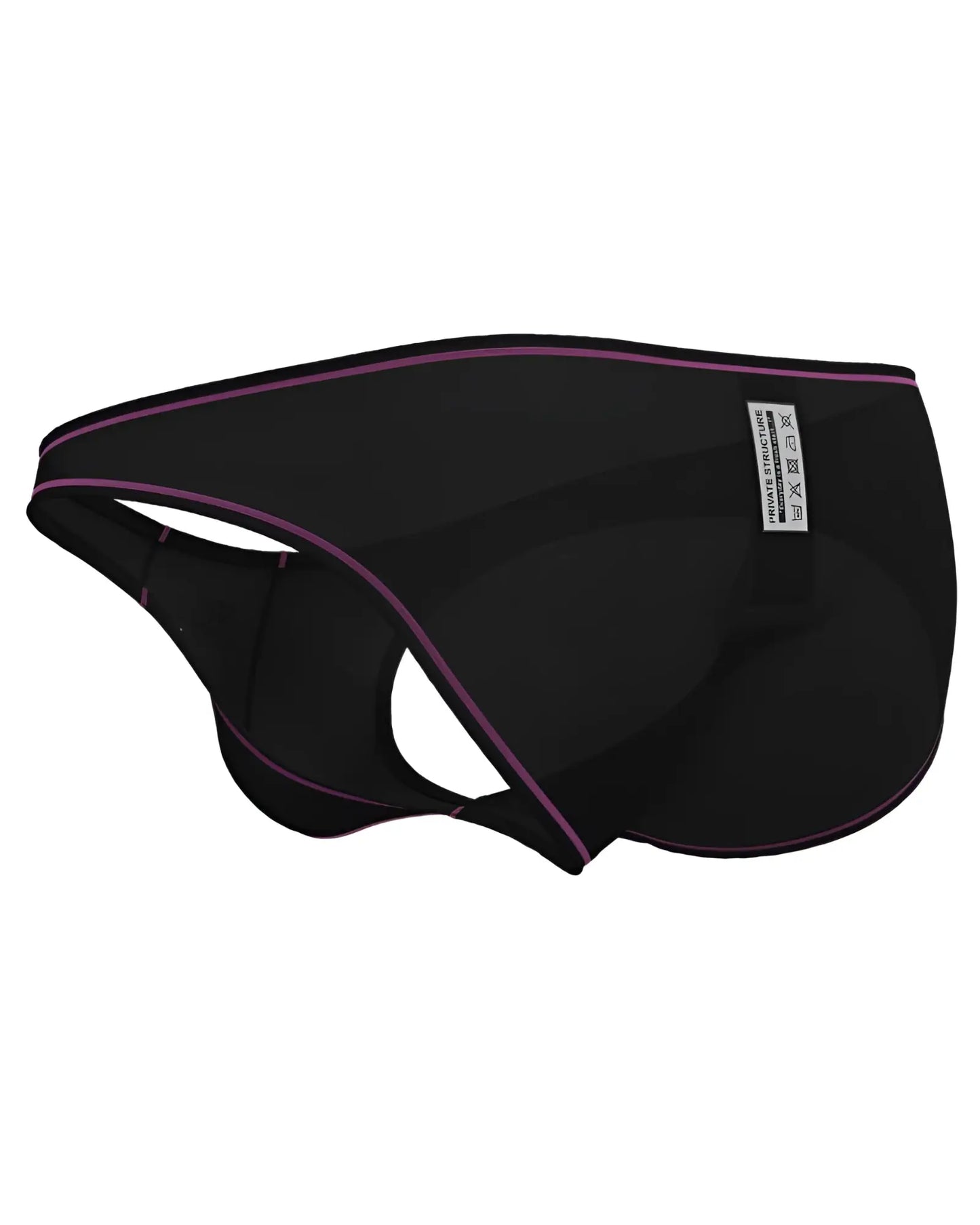 Black men’s briefs with purple trim and hugo boss label in charcoal color from private structure epus4563 prime eutopia line