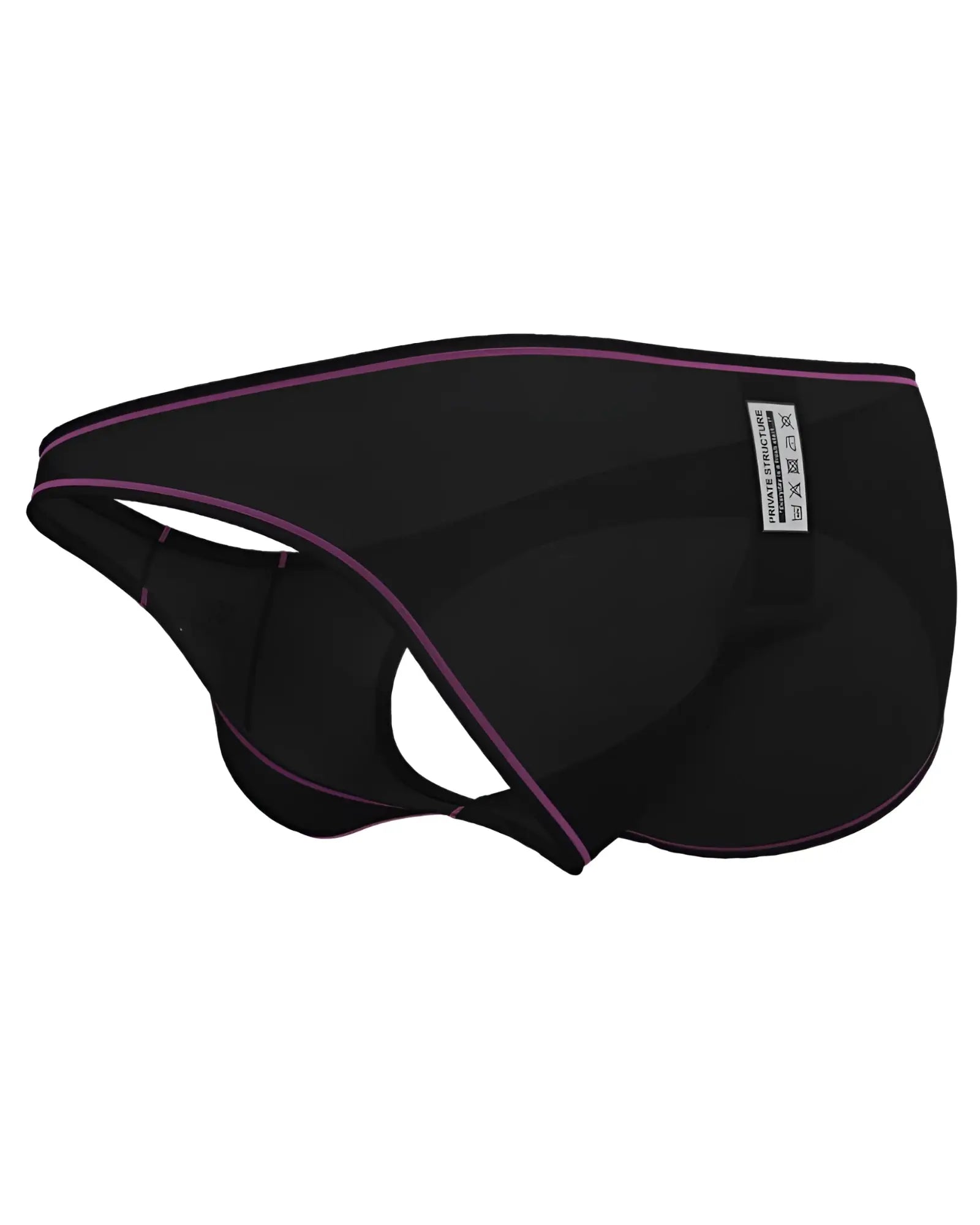 Black men’s briefs with purple trim and hugo boss label in charcoal color from private structure epus4563 prime eutopia line