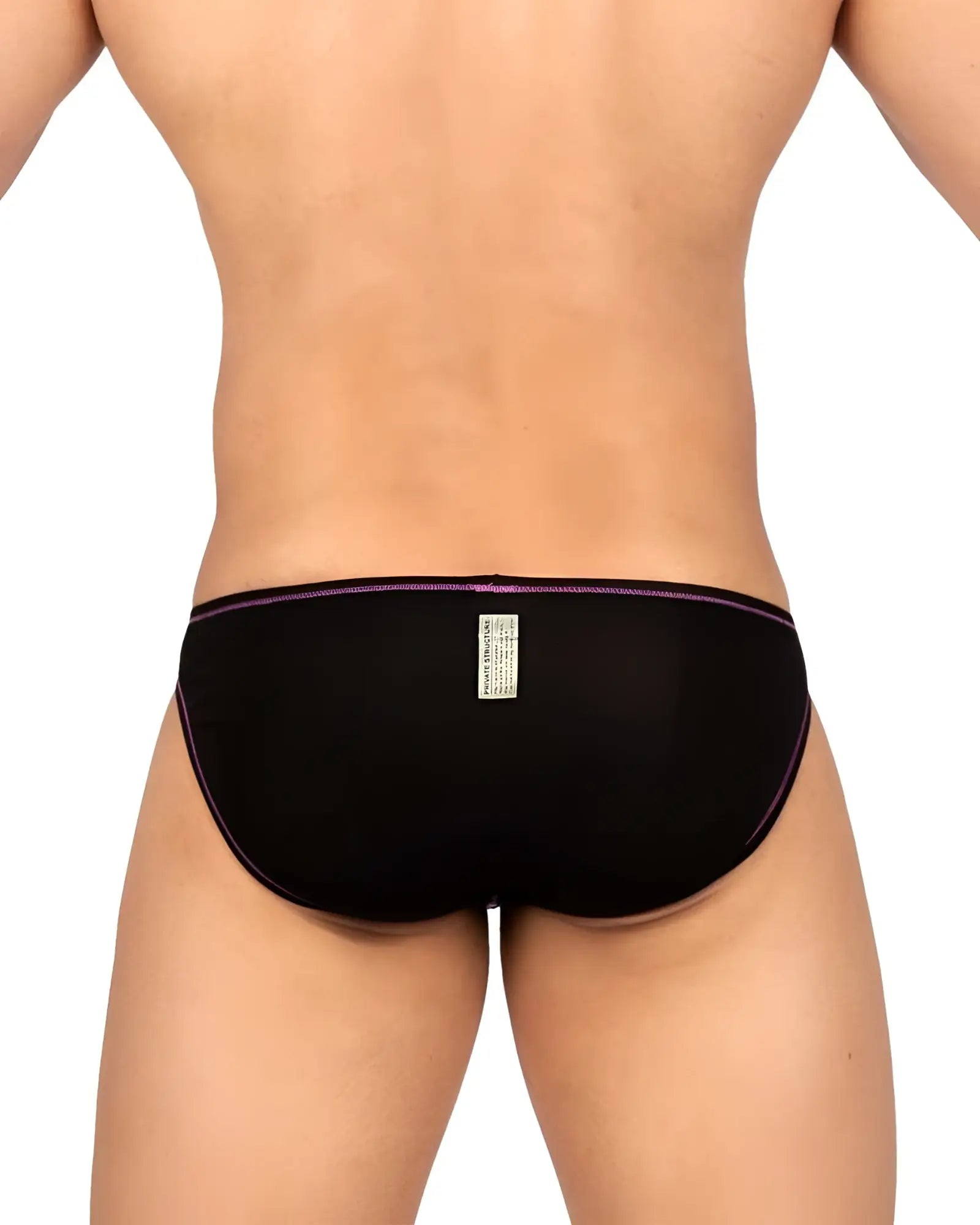 Black private structure epus4563 prime eutopia bikini brief with subtle purple trim on charcoal fabric