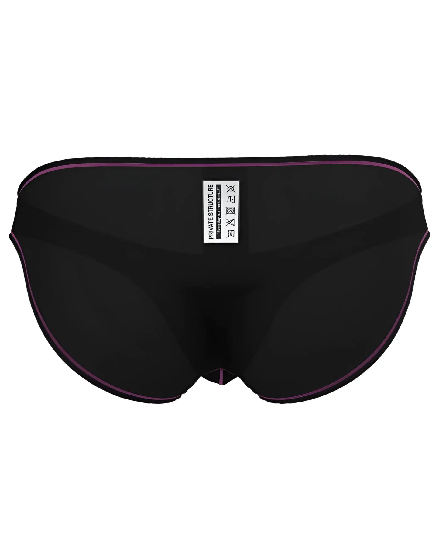 Private structure epus4563 prime eutopia charcoal bikini brief showing back with purple trim and white label