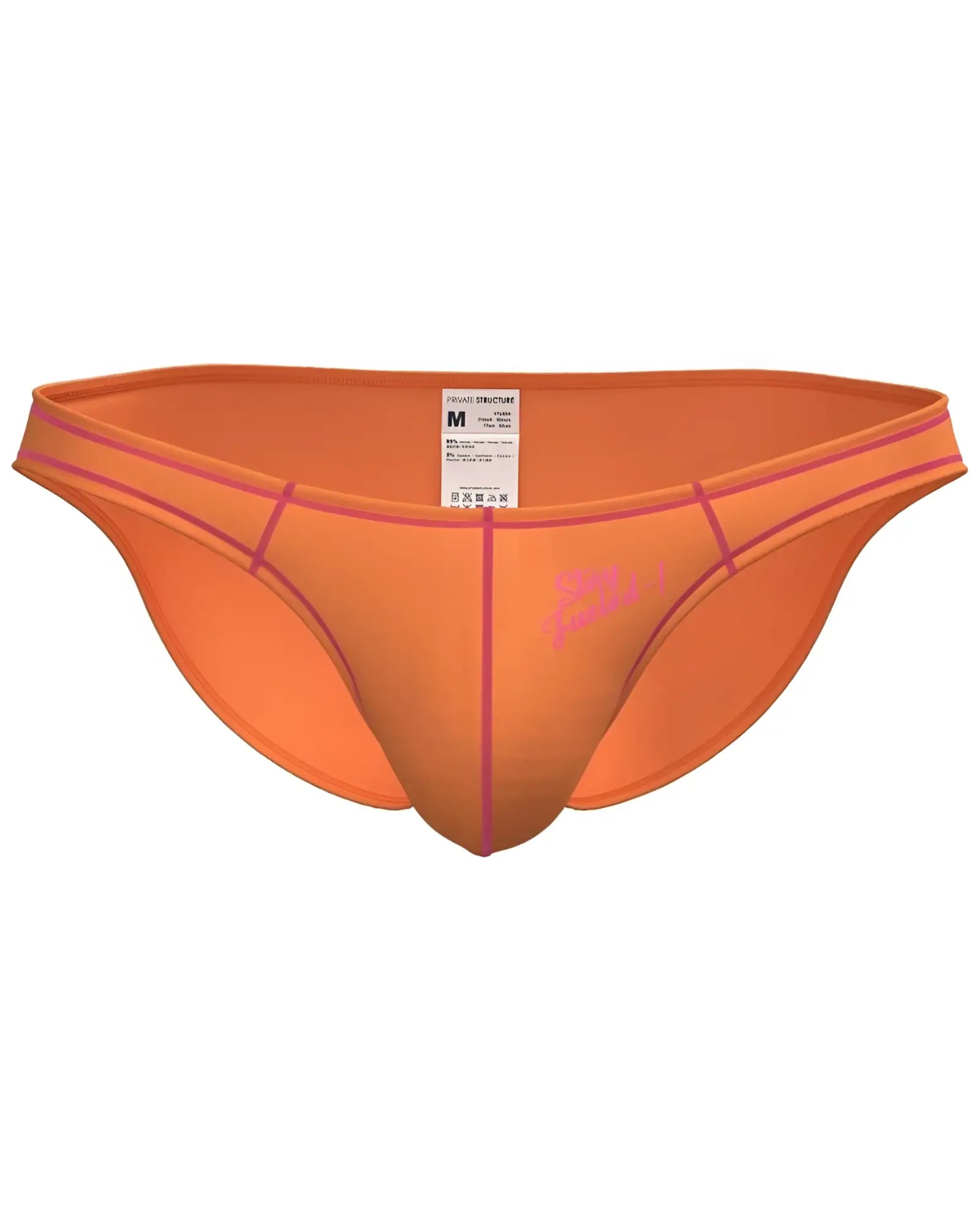 Private Structure EPUS4563 Prime Eutopia bright orange swim trunks with pink trim and subtle front logo for swimming