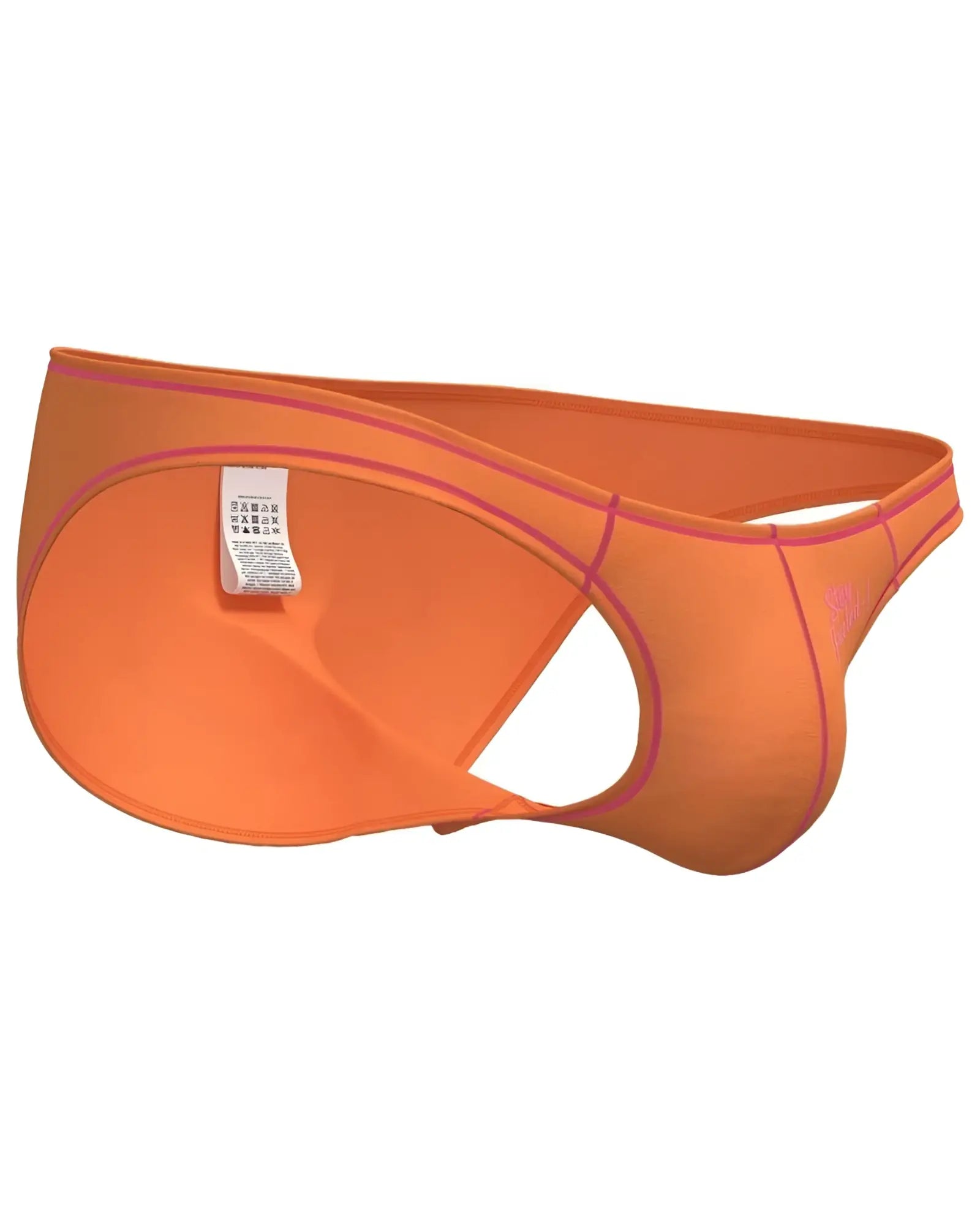 Bright orange athletic briefs with pink trim and sleek form fitting design by private structure prime eutopia