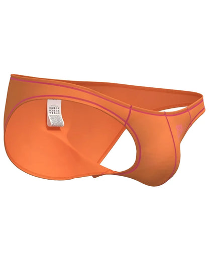 Bright orange athletic briefs with pink trim and sleek form fitting design by private structure prime eutopia
