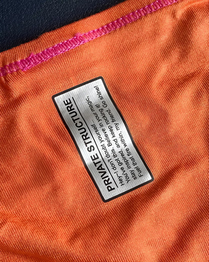 Orange tangarine private structure epus4563 prime eutopia bikini brief with black and silver label stitched along seam