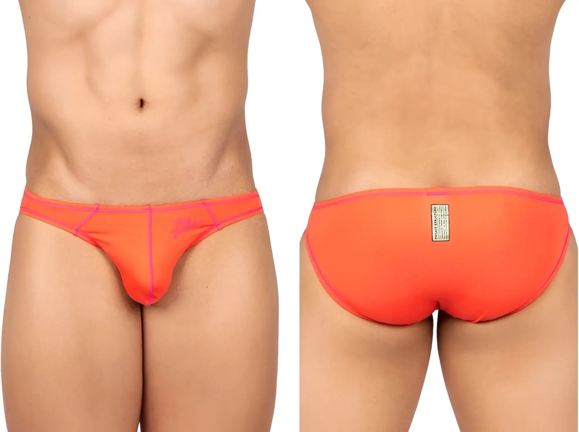 Private Structure EPUS4563 Prime Eutopia bikini brief in vibrant orange with snug fit and pink trim on waistband