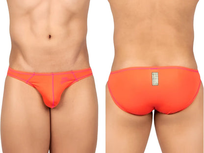 Private Structure EPUS4563 Prime Eutopia bikini brief in vibrant orange with snug fit and pink trim on waistband