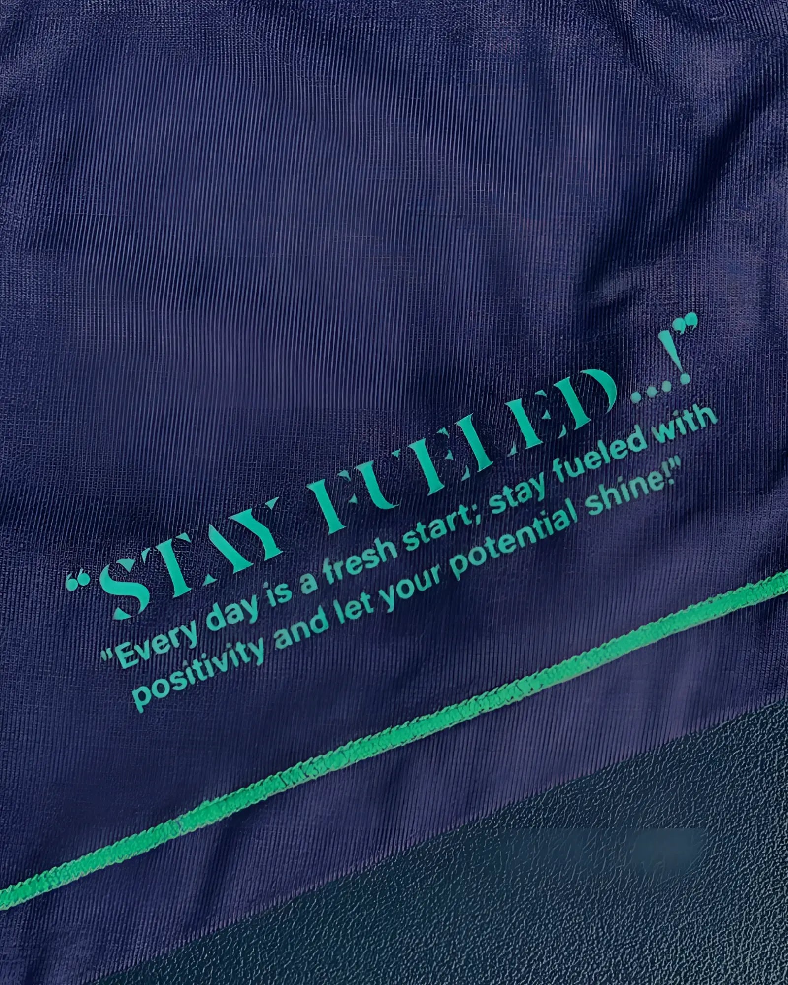 Navy blue cotton Private Structure EPUS4570 Prime Elysian Hipster t-shirt with teal embroidered text and matching seam
