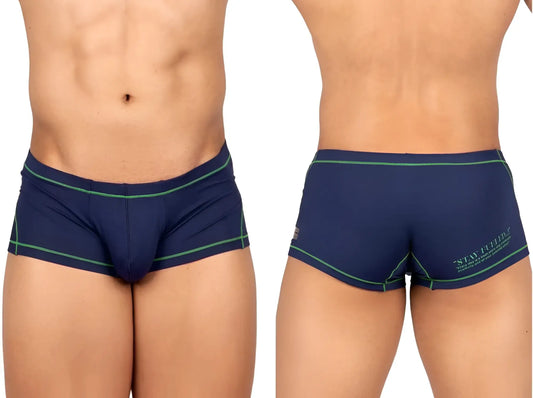 Navy blue private structure epus4570 prime elysian hipster briefs with green trim and stay filled logo on the back