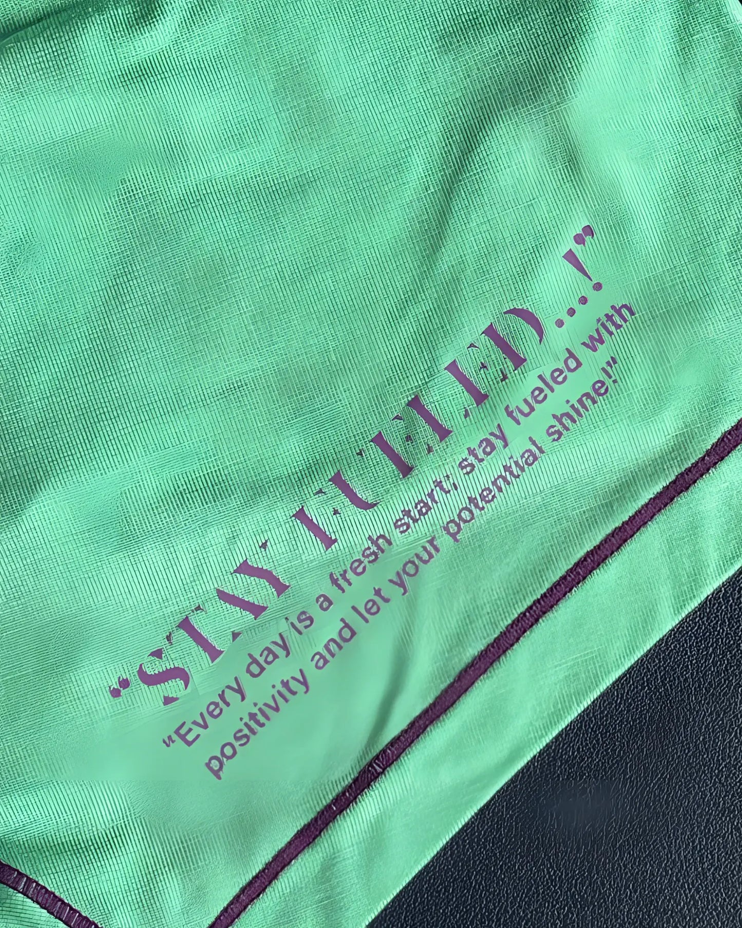 Private Structure EPUS4570 prime elysian hipster cyan cotton t-shirt with purple stay fueled slogan and matching stitching