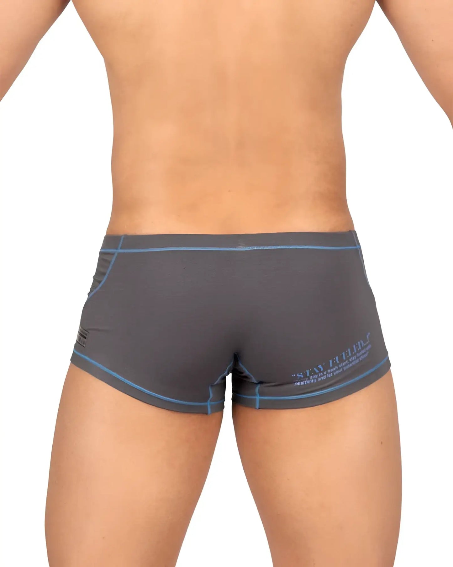 Gray private structure epus4570 prime elysian hipster briefs with blue trim and subtle logo on the side