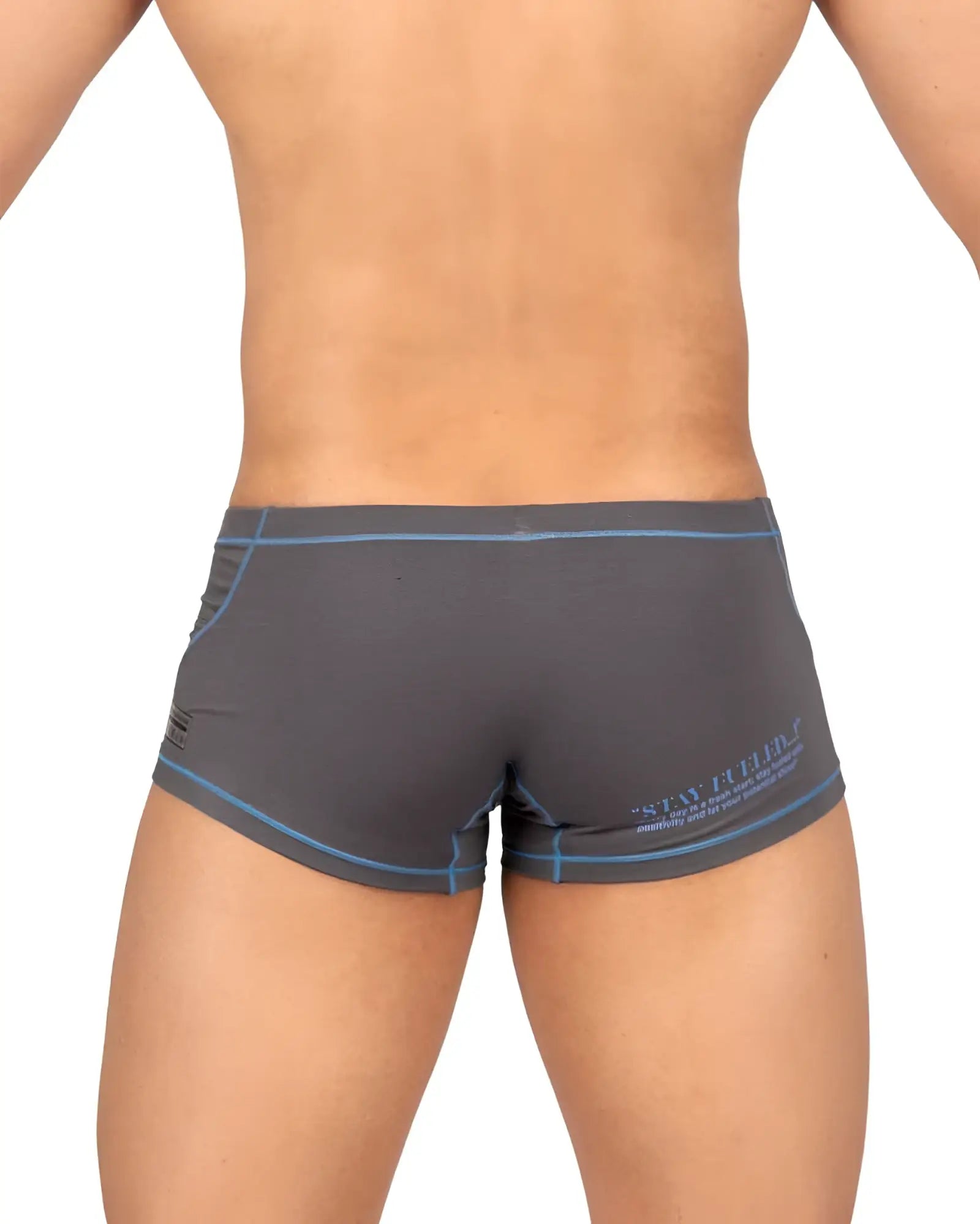 Gray private structure epus4570 prime elysian hipster briefs with blue trim and subtle logo on the side