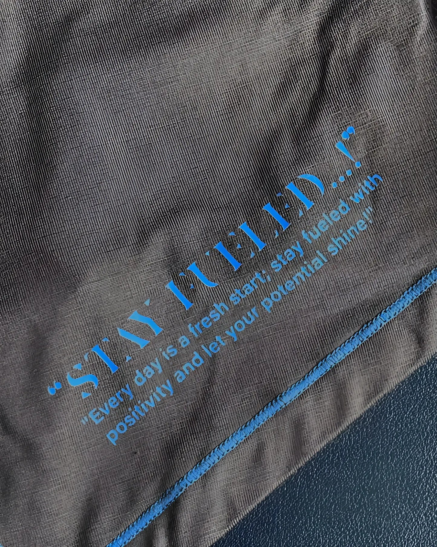 Dark gray cotton private structure epus4570 prime elysian hipster t shirt with blue printed quote and matching stitching