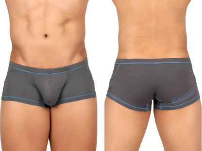 Gray mens hipster briefs with light blue trim and subtle logo on the back by private structure epus4570 prime elysian