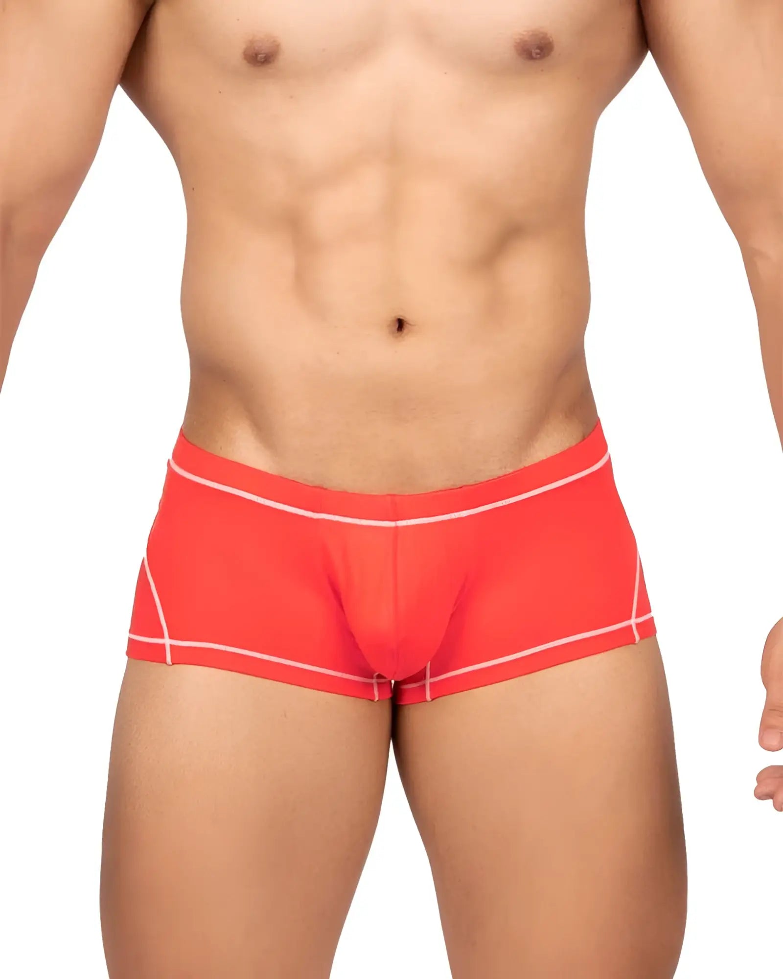 Bright red Private Structure EPUS4570 Prime Elysian hipster briefs with white trim and detailed stitching