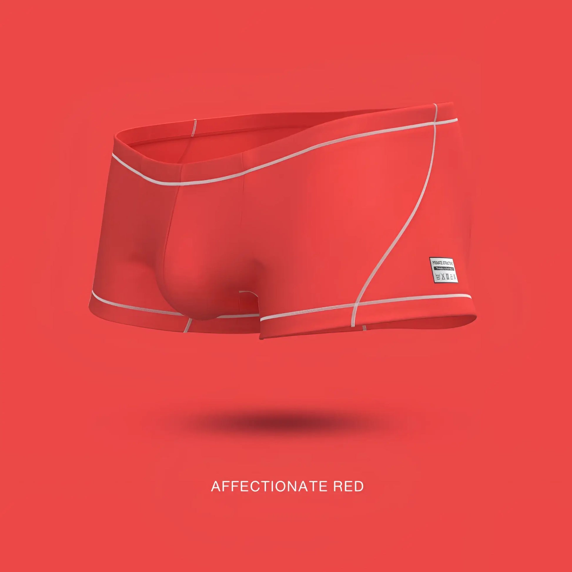 A pair of red private structure epus4570 prime elysian hipster boxer briefs with white stitching and side label
