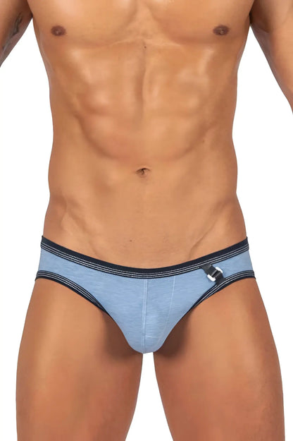 Private structure lcut4358 barn boy low rise mini briefs in light blue with navy trim and silver buckle detail