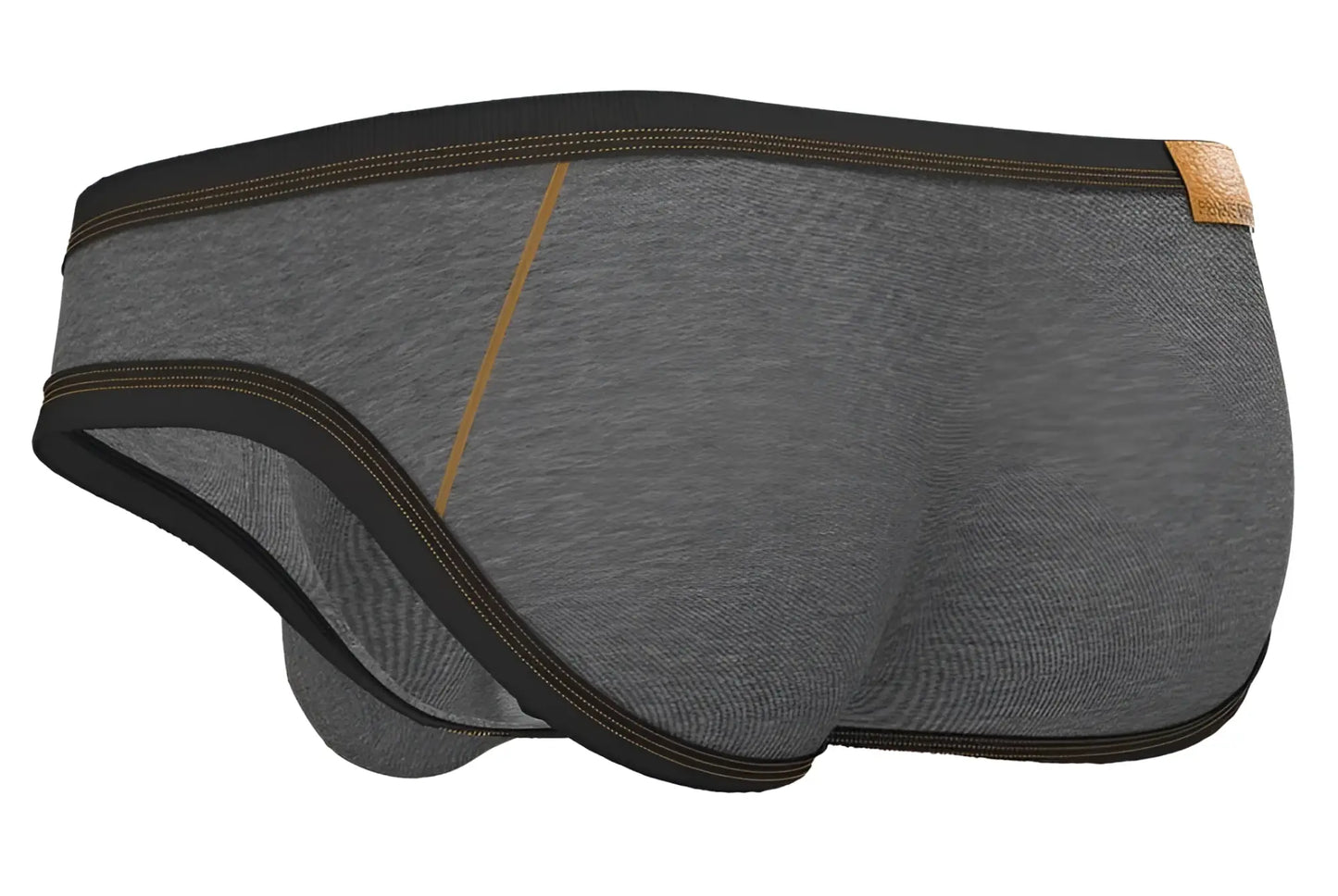 Private structure lcut4358 barn boy low rise mini briefs in stone gray with black trim tan stitching and brown leather tag