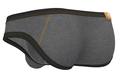 Private structure lcut4358 barn boy low rise mini briefs in stone gray with black trim tan stitching and brown leather tag