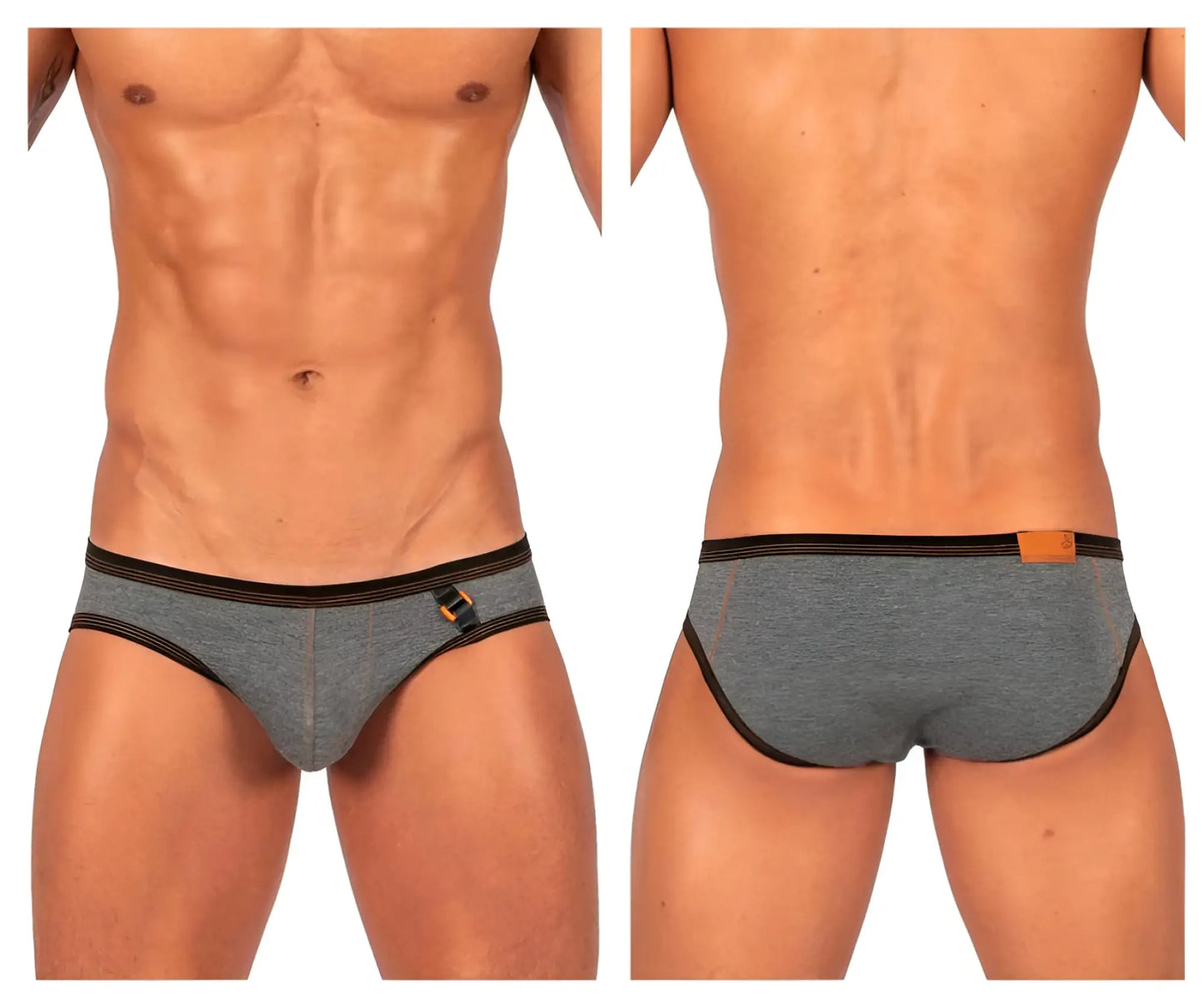 Stone gray private structure lcut4358 barn boy low rise mini briefs with black trim and orange buckle detail