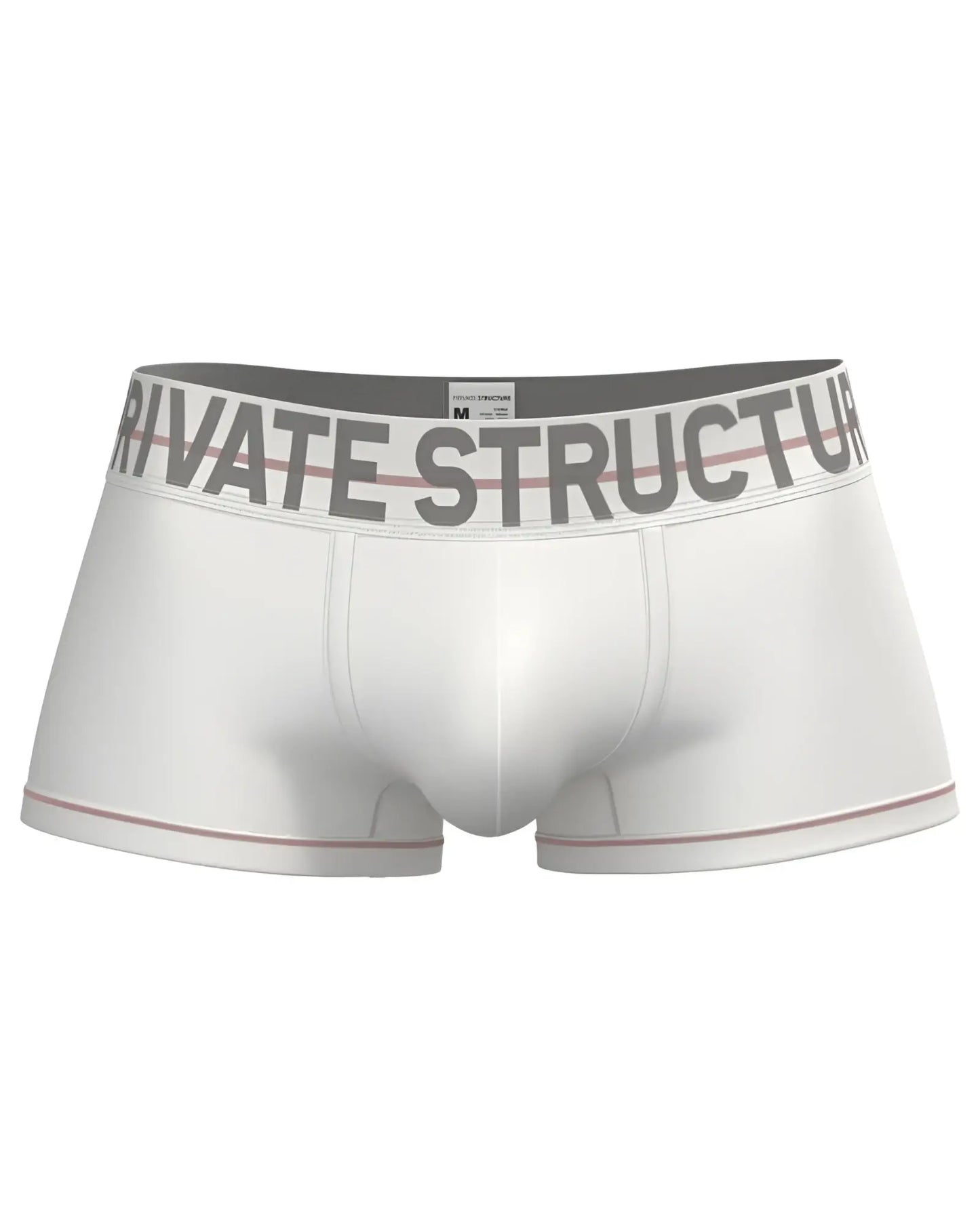 White private structure moux4103 mo lite contour brief with gray waistband logo and red trim on leg openings