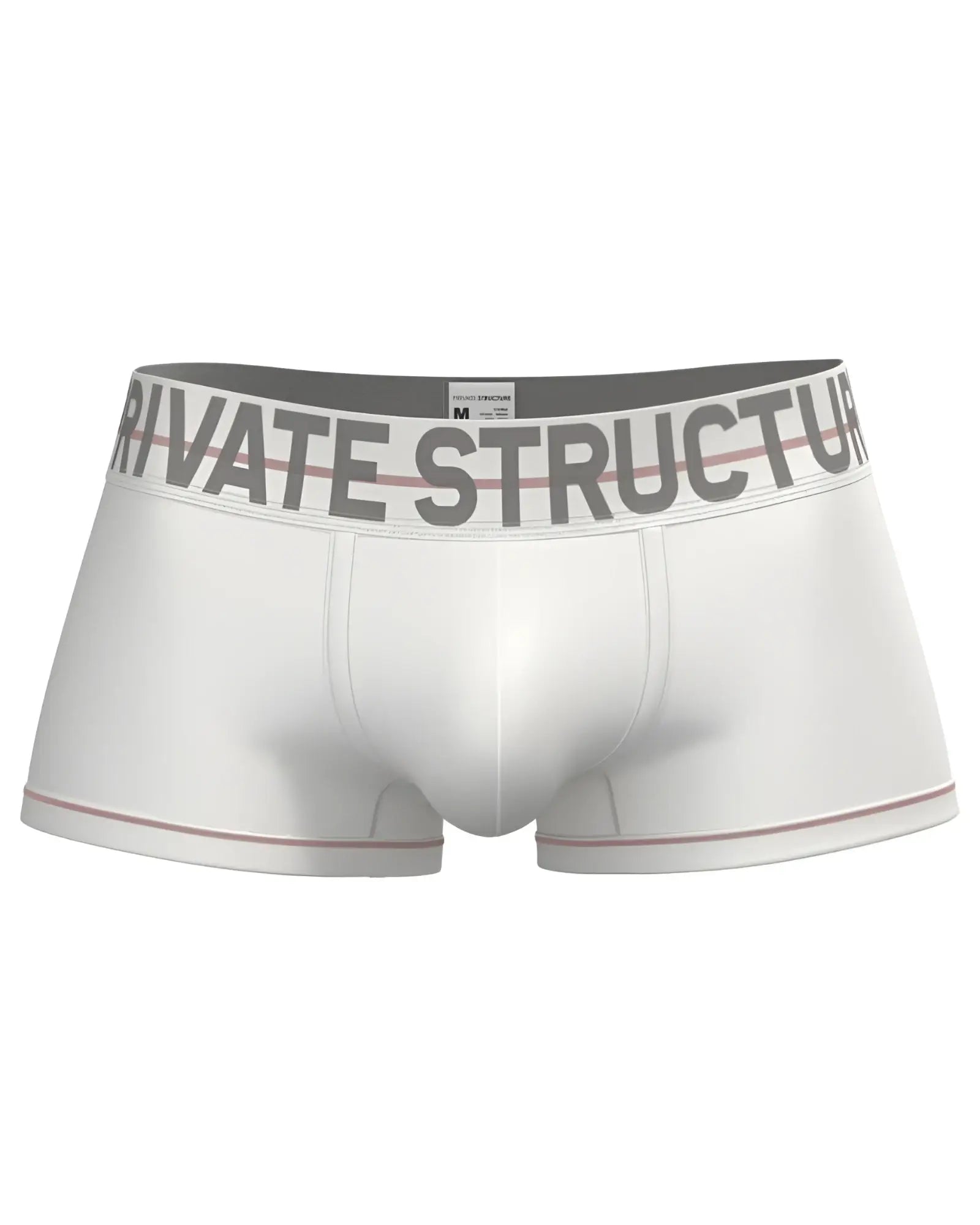 White private structure moux4103 mo lite contour brief with gray waistband logo and red trim on leg openings