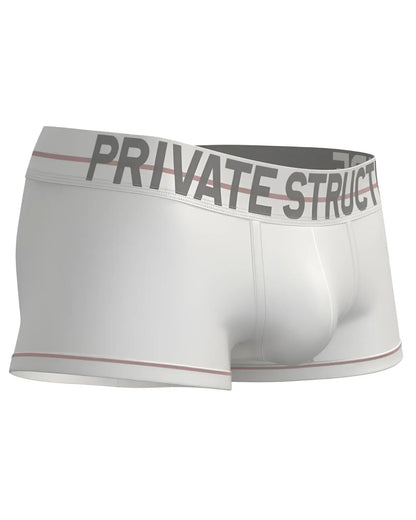 White private structure mo lite contour brief with gray elastic waistband and pink trim detailing