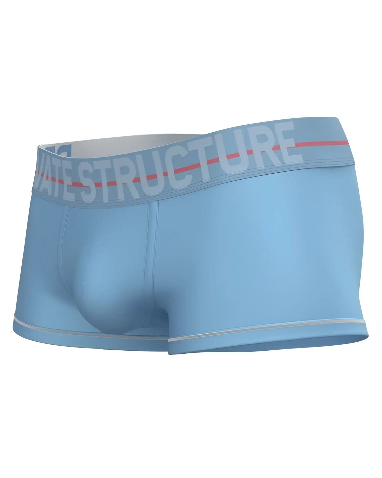 Light blue private structure moux4103 mo lite mid waist trunk boxer briefs with gray waistband and white logo text